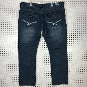 Brooklyn Xpress‎ Y2K Baggy Jeans 42x32 Stitched Logo Honeycomb Flap Pocket Skate